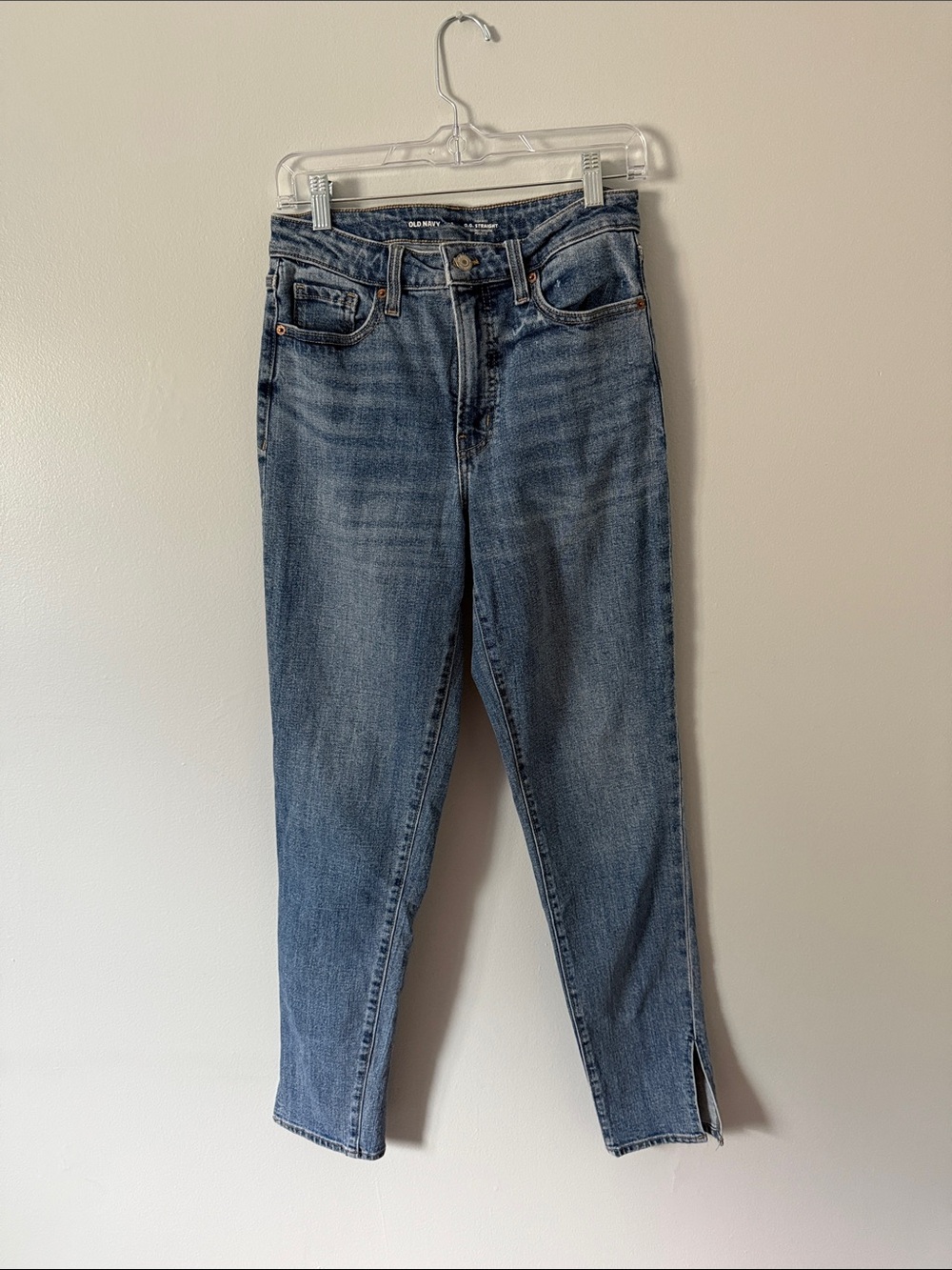 Old Navy Straight Leg Blue Jeans with Ankle Slit